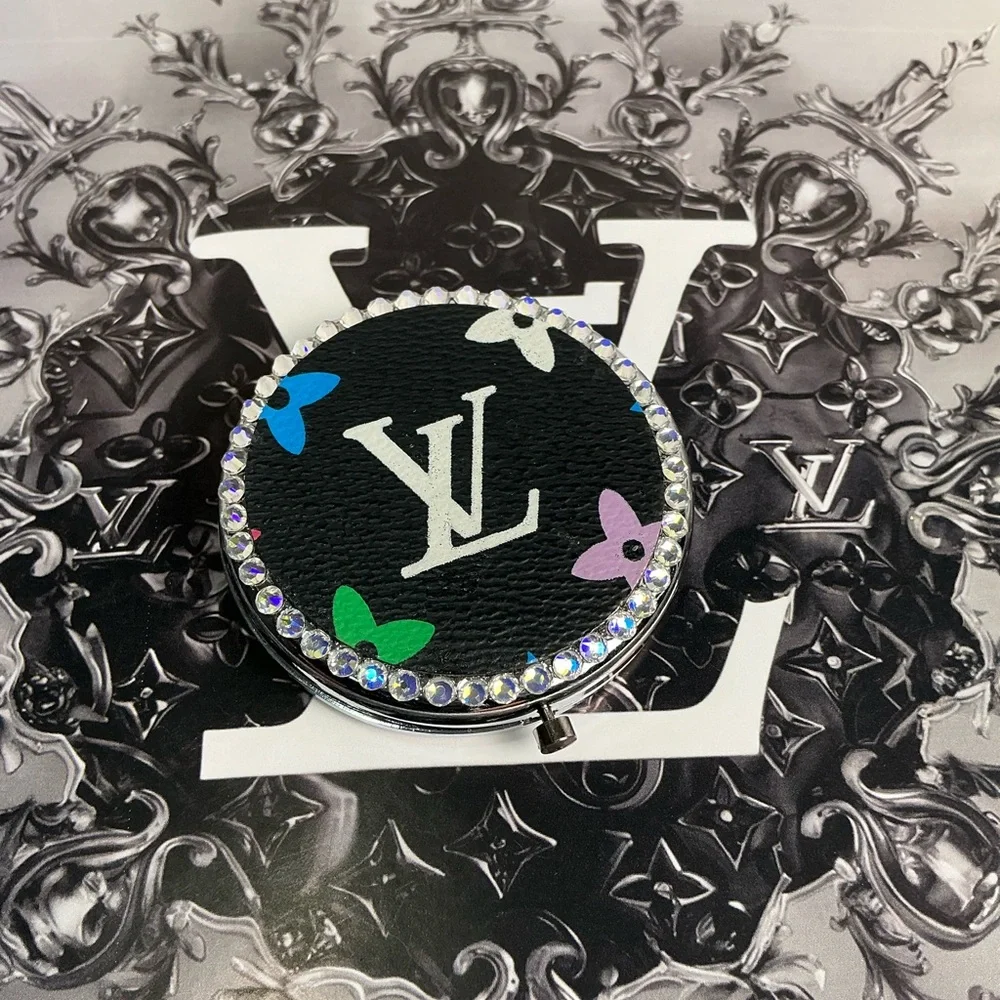 Louis Vuitton Black Multicolor Murakami Canvas Compact Mirror Silver Swarovski